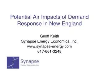 Potential Air Impacts of Demand Response in New England