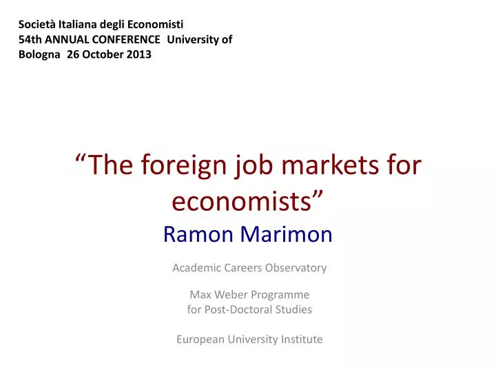 the foreign job markets for economists ramon marimon