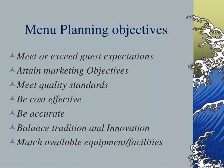 menu planning objectives