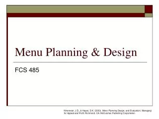 Menu Planning &amp; Design