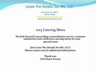 2013 Catering Menu