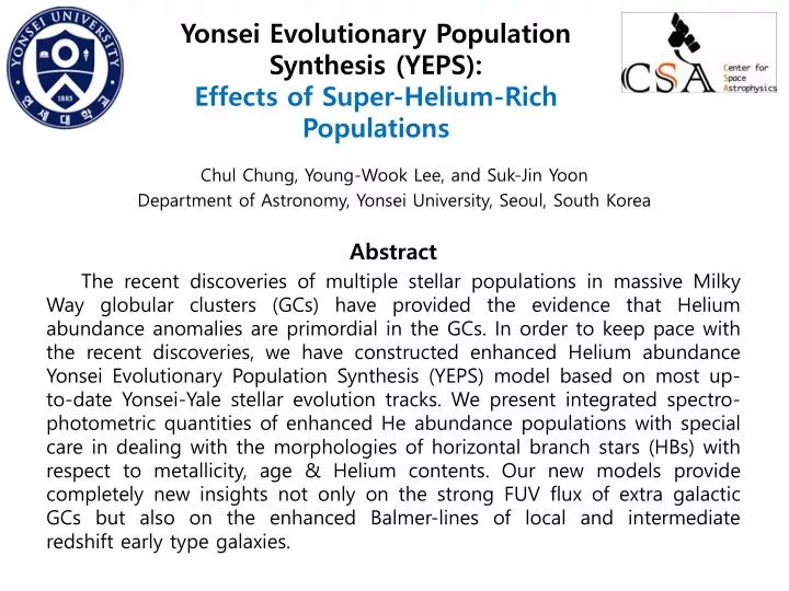 yonsei evolutionary population synthesis yeps effects of super helium rich populations
