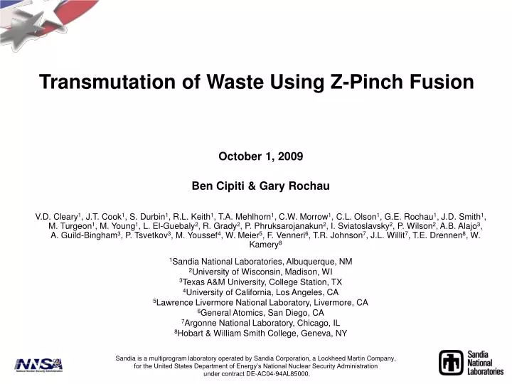 transmutation of waste using z pinch fusion
