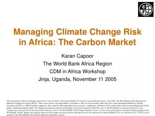 Managing Climate Change Risk in Africa: The Carbon Market