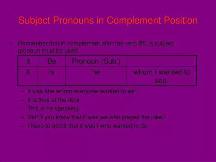 subject pronouns in complement position