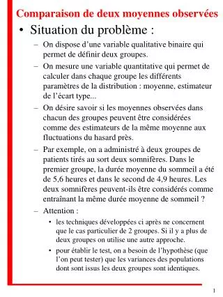comparaison de deux moyennes observ es