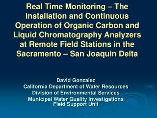 David Gonzalez California Department of Water Resources Division of Environmental Services