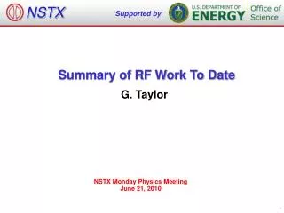Summary of RF Work To Date