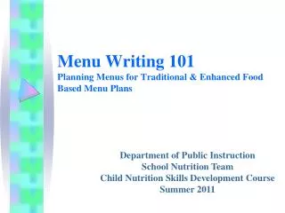 Menu Writing 101 Planning Menus for Traditional &amp; Enhanced Food Based Menu Plans