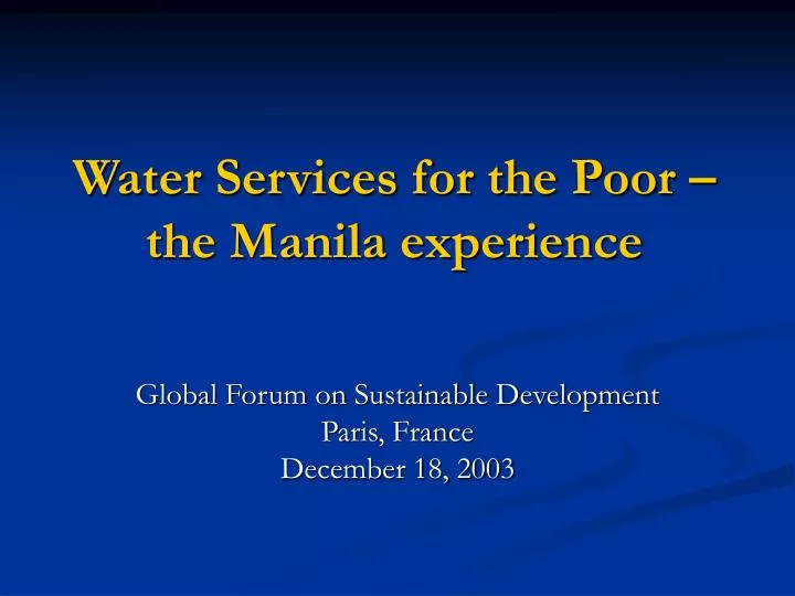 water services for the poor the manila experience