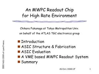 An MWPC Readout Chip for High Rate Environment