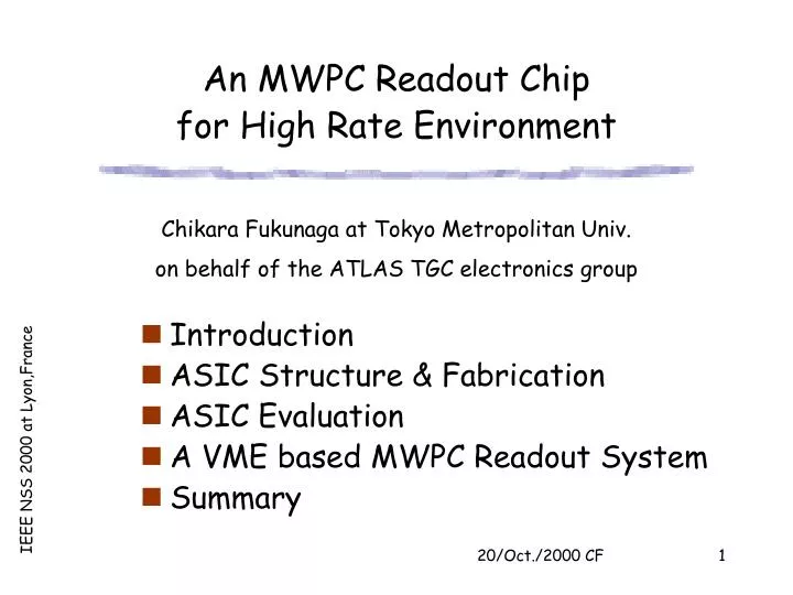 an mwpc readout chip for high rate environment
