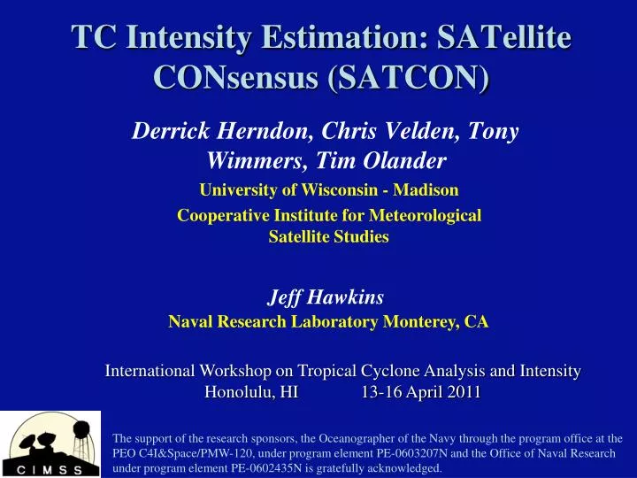 tc intensity estimation satellite consensus satcon