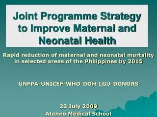 Joint Programme Strategy to Improve Maternal and Neonatal Health