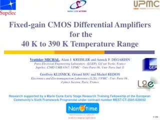 Fixed-gain CMOS Differential Amplifiers for the 40 K to 390 K Temperature Range