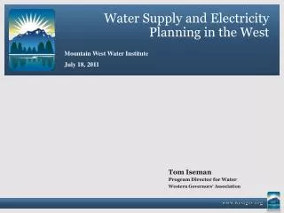 Water Supply and Electricity Planning in the West
