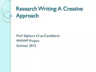 Research Writing: A Creative Approach