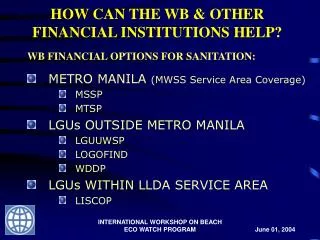 HOW CAN THE WB &amp; OTHER FINANCIAL INSTITUTIONS HELP?