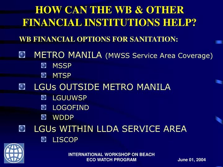 how can the wb other financial institutions help