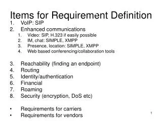 Items for Requirement Definition