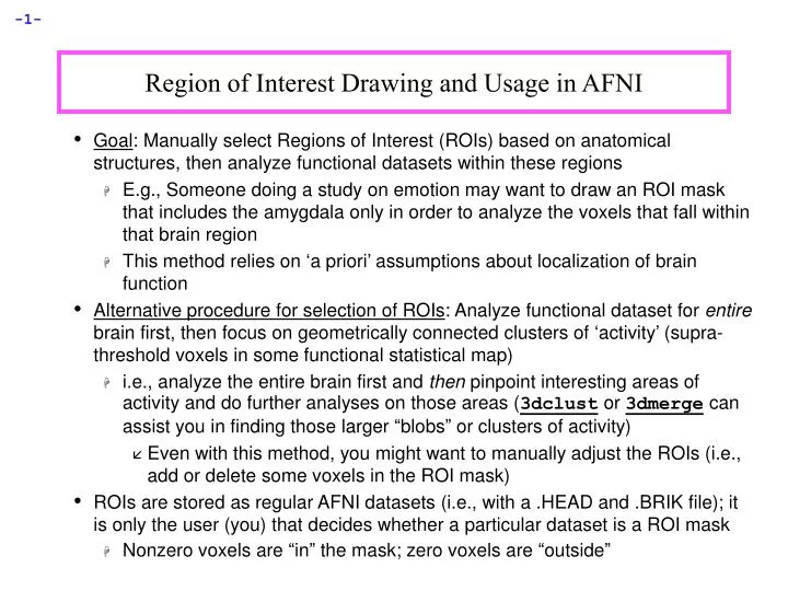 region of interest drawing and usage in afni