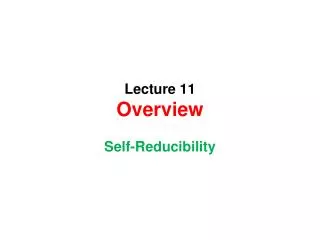 Lecture 11 Overview
