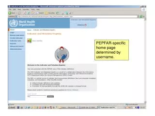 PEPFAR-specific home page determined by username.