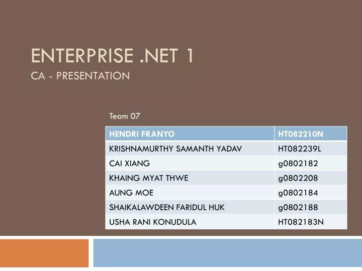 enterprise net 1 ca presentation