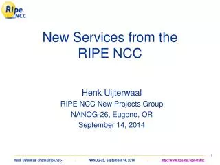 New Services from the RIPE NCC