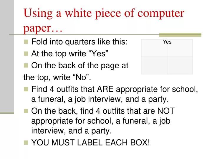 using a white piece of computer paper