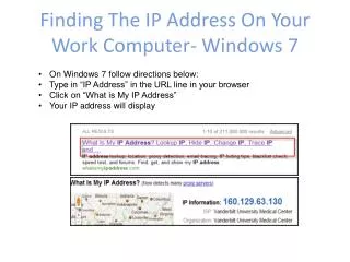 Finding The IP Address On Your Work Computer- Windows 7