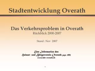 stadtentwicklung overath das verkehrsproblem in overath r ckblick 2000 2007 stand nov 2007