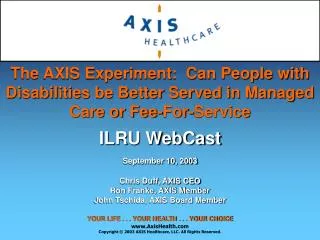 ILRU WebCast September 10, 2003 Chris Duff, AXIS CEO Ron Franke, AXIS Member