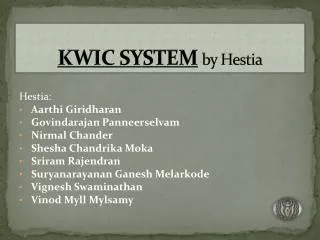 KWIC SYSTEM by Hestia