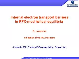 Internal electron transport barriers in RFX-mod helical equilibria