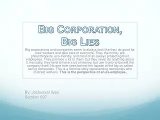 Big Corporation, Big Lies