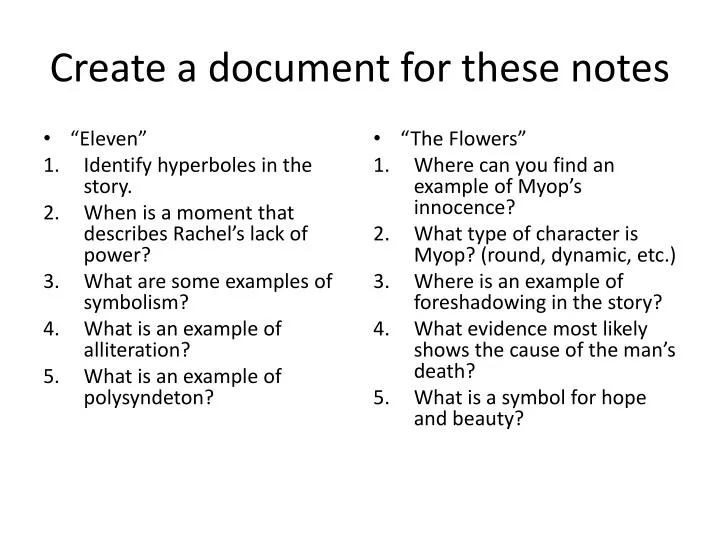 create a document for these notes