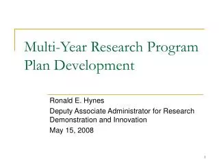 Multi-Year Research Program Plan Development