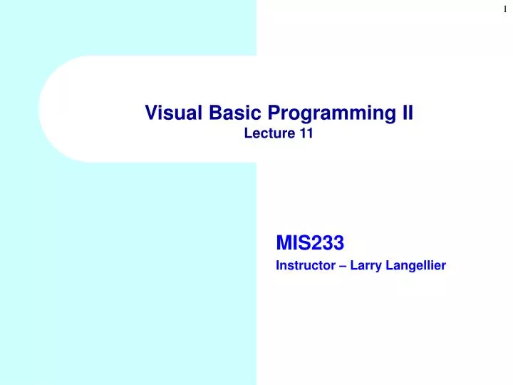 visual basic programming ii lecture 11