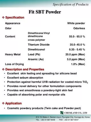 Specification of Products