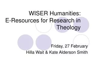 WISER Humanities: E- Resources for Research in Theology
