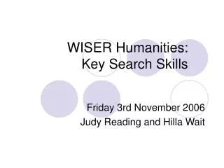 WISER Humanities: Key Search Skills