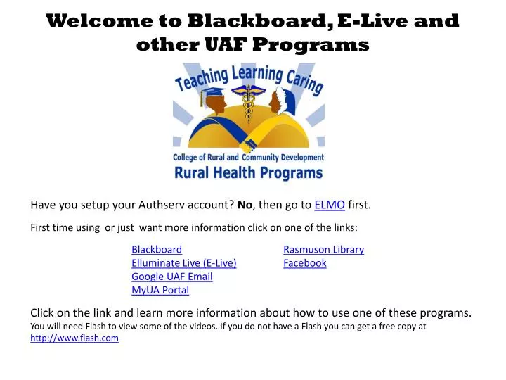 welcome to blackboard e live and other uaf programs