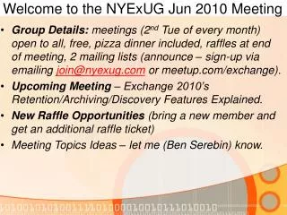 Welcome to the NYExUG Jun 2010 Meeting