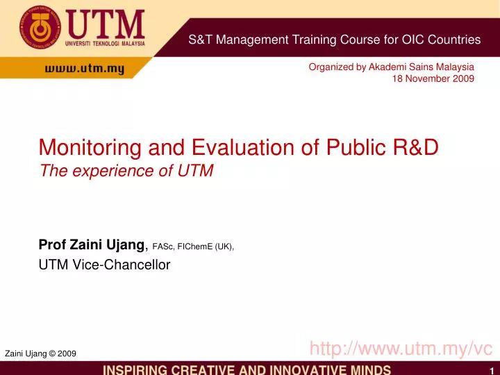 monitoring and evaluation of public r d the experience of utm