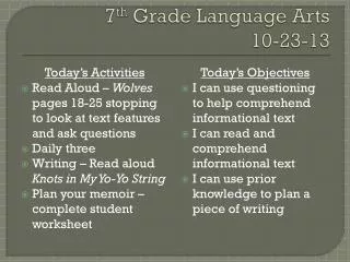 7 th Grade Language Arts 10-23-13