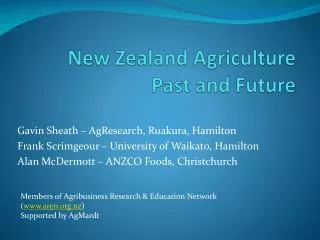 New Zealand Agriculture Past and Future