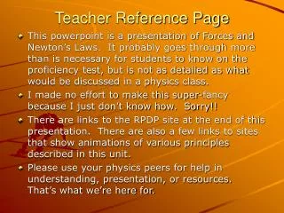Teacher Reference Page