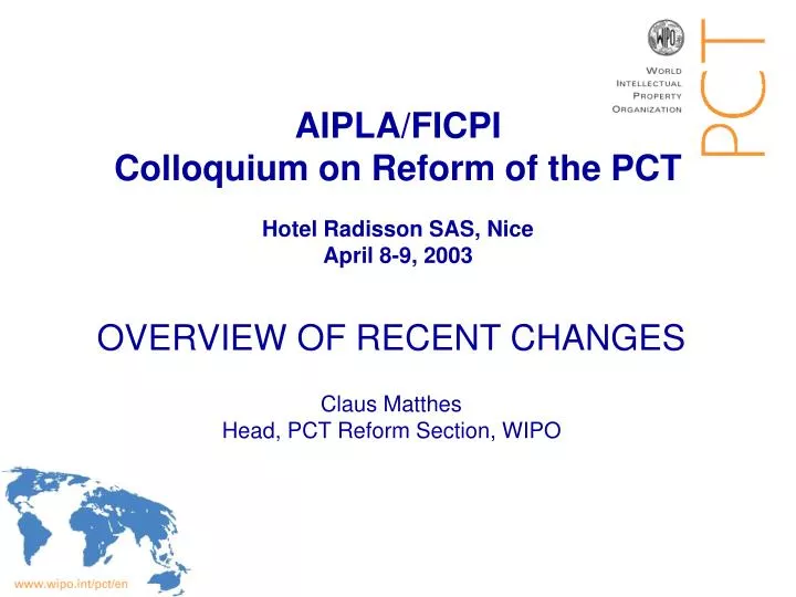aipla ficpi colloquium on reform of the pct hotel radisson sas nice april 8 9 2003