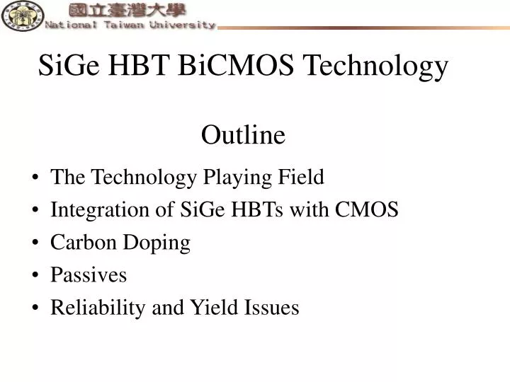 sige hbt bicmos technology outline